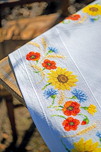 Vervaco Stickpackung Tischdecke Zählmusterpackung Kreuzstich Wildblumen Stickdecken zum Selbersticken Bastelset Handwerker Kreativ Set für Erwachsene 80 x 80 cm Kreatives Geschenk von Vervaco