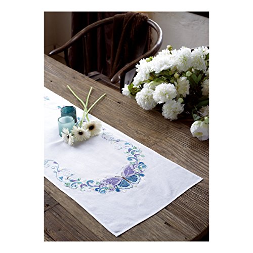Vervaco Stickpackung Tischläufer Klassische Stickerei vorgedruckt, Baumwolle, weiß, 38 x 142 x 0,3 cm von Vervaco