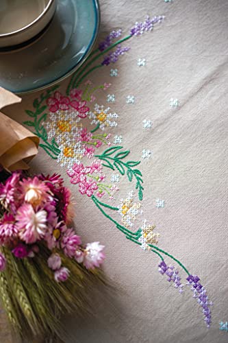 Vervaco Kreuzstich Stickpackungen Tischdecke Frühlingsblumen Stickdecken Vorgezeichnet Basteln Erwachsene Kreativ Set Vorgedruckte Decke Sticken 80 x 80 cm Stickset DIY Sticken Set von Vervaco