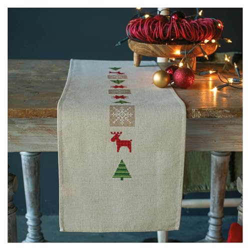 Vervaco Tischläufer Kreuzstich Stickpackung Karierte Weihnachtsbäume Zählmuster von Vervaco