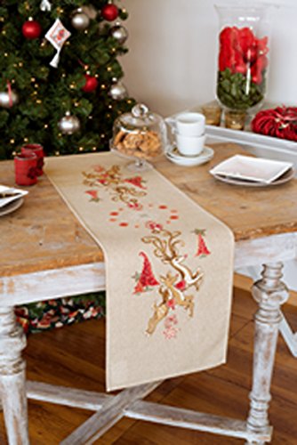 Vervaco Tischläufer Rentiere Zählmusterpackung-Tischdecke-Stickpackung im gezählten Kreuzstich, Baumwolle, Mehrfarbig, 29 x 102 x 0.3 cm von Vervaco