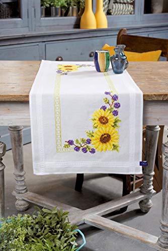 Vervaco Tischläufer Sonnenblümchen Stickpackung/Läufer im vorgedruckten/vorgezeichneten Kreuzstich, Baumwolle, Mehrfarbig, 40 x 100 x 0.3 cm von Vervaco