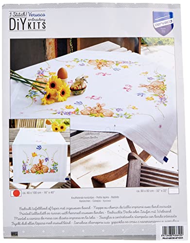Vervaco Tischläufer Kaninchen Bedruckte Decke/Läufer mit Webrand, Baumwolle, Mehrfarbig, 40 x 100 x 0,3 cm von Vervaco