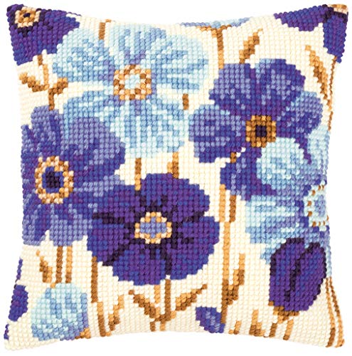 Vervaco VER Kreuzstichkissen Anemonen in Blau, Baumwolle, Mehrfarbig, 40 x 40 x 0.3 cm von Vervaco