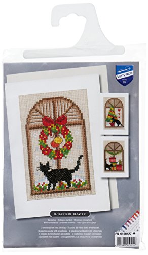 Vervaco Weihnachtsfreude, 3er Set Grußkarten zum Sticken in Kreuzstich, Baumwolle, Christmas Atmosphere, 10.5 x 15cm von Vervaco