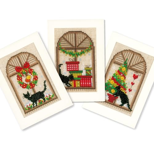 Vervaco Lesezeichen Kreuzstich Stickpackungen Gezählter Kreuzstich Weihnachtsfreude 3er DIY Postkarten Set Erwachsene Sticken Bastelset ca. 10,5 x 15 cm Stickset für Anfänger Kreatives Geschenk von Vervaco