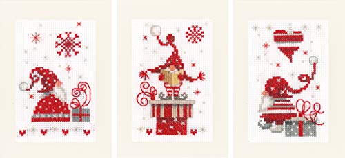 Vervaco Gezählter Kreuzstich Stickpackungen Grußkarten zum Selbstgestalten Wichtel 3er DIY Postkarten Set Erwachsene Sticken Bastelset ca. 10,5 x 15 cm Stickset für Anfänger Kreatives Geschenk von Vervaco