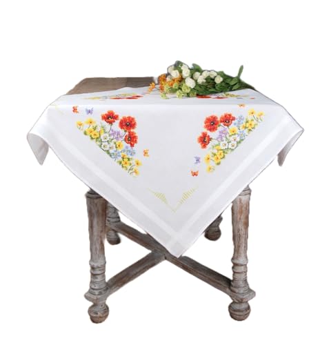 Vervaco Wilde Frühjahrsblumen Stickpackung/Tischdecke im vorgedruckten/vorgezeichneten Kreuzstich, Baumwolle, Mehrfarbig, 80 x 80 x 0.3 cm von Vervaco