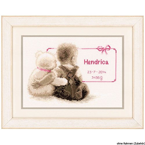 VERVACO Gezählter Kreuzstich Stickpackungen Stickset Baby Geburt Mein Lieblingskuscheltier Wanddekoration Handarbeit Set für Erwachsene Kreatives Handwerk ca. 26 x 18 cm Geburt Geschenk Hausdeko von Vervaco