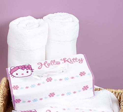 VERVACO Zählmusterpackung Taschentuchhalter Gezählter Kreuzstich Stickpackungen Hello Kitty DIY Basteln Erwachsene Kreativ Set 24 x 12 cm Stickset für Anfänger Handarbeit Zubehör Geschenkset von Vervaco