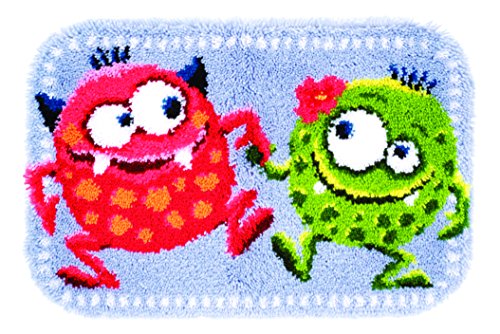 VERVACO Knüpfteppich Set DIY Handarbeit Set Knüpfset für Anfänger Monster Teppich zum Selber Knüpfen Basteln Erwachsene Kreativ 70 x 46 cm Latch Hook Kit Knüpfhaken Zubehör Haus Dekoration von Vervaco