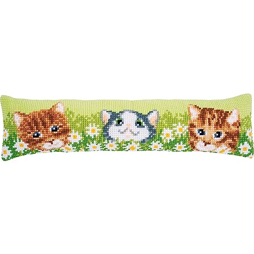 Vervaco Kreuzstich Stickpackungen Dekorative Zugluftstopper Vorgedruckt Kissen Katzen DIY Set Kreativ Set Für Erwachsene ca. 80 x 20 cm Bastelset Handwerker Haus Dekoration von Vervaco