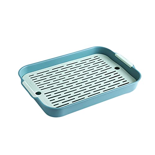 Serviertablett aus Kunststoff, rechteckiges Essenstablett mit Griffen, doppelter Ablauf, rutschfestes Tablett für Frühstück im Bett, Kaffeetischdekoration, Party, blau, 36.5 * 24.5 * 4.9cm von Verve Jelly