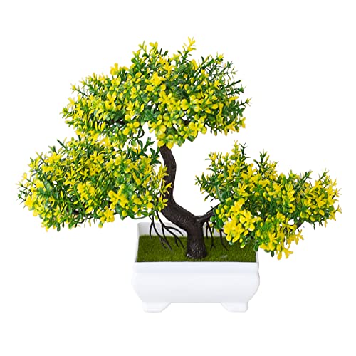 Verve Jelly Künstliche Bonsai Kiefer in Töpfen Mini Künstliche Bonsai-Zeder Gefälschte Pflanzendekoration Simulation Zimmerpflanzen Kunstpflanze für die Hauptdekoration als Desktop-Display,Gelb von Verve Jelly