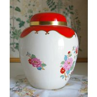 Seltenes Vintage Ingwerglas Mit Passendem Deckel Krone Devon Blumenmuster von VeryVendibleVintage