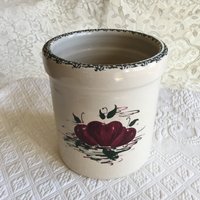 Vintage Casey Pottery Crock Aus Marshall, Texas. Drei Apfel Und Blatt Designs Mit Grünem Spatterware Top Rand. Steinzeug-Steingut-Steingestein von VeryVictorianStudio