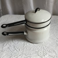 Vintage Emaille Doppelkessel Kessel Mit Deckel. Perfekt Für Leicht Angebrannte Speisen Und Saucen. Kochen Sie Wasser Unten, Legen Essen Oben von VeryVictorianStudio