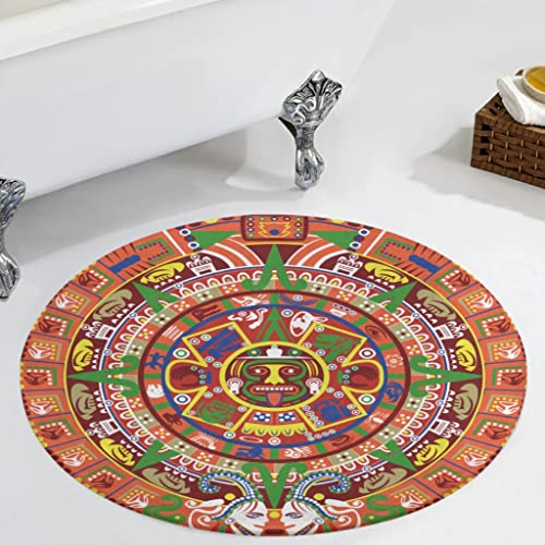 Veryday Aztekisch Maya Kalender Rund Teppich Modern Wohnzimmer Teppich als Türmatte Eingangsmatte Sauberlaufmatte für Kinderzimmer Dusche Multicolor Einheitsgröße von Veryday
