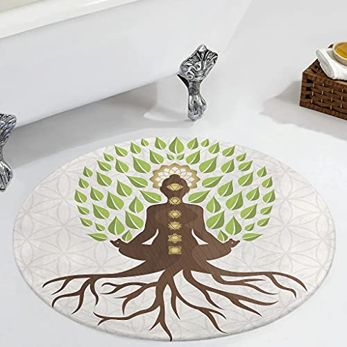 Veryday Chakra Baum des Lebens Rund Teppich Luxury Schlafzimmer Teppich als Fußmatte Eingangsmatte Schmutzfangmatte für Kinderzimmer Wohnzimmer White 60cm von Veryday