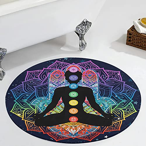 Veryday Chakra Lotus Yoga Meditation Rund Teppich Vintage Wohnzimmerteppich als Türmatte Fußabtreter Haustürmatte für Kinderzimmer Flur White 60cm von Veryday