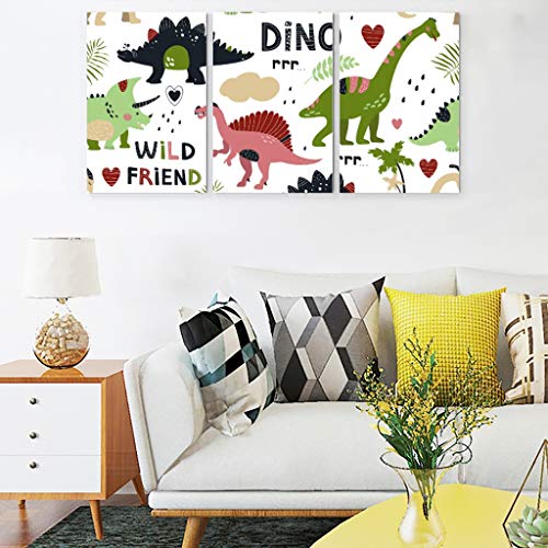 Veryday Dinosaurier Bilder auf Leinwand Wandbild Wandbilder 3 Teilig Kunstdrucke Kinderzimmer Babyzimmer Wanddeko für Mädchen Jungen ohne Rahmen Weiß 30x40 cm von Veryday