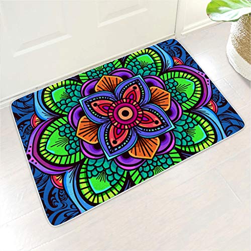 Veryday Fußmatte Bunt Mandala Lotus Türmatte Gummi Eingangsmatte Fußabtreter Fußabstreifer Türvorleger Schmutzfangmatte Sauberlaufmatte Haustürmatte für Badezimmer White 40x60 cm von Veryday