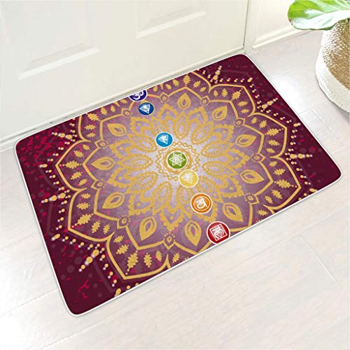 Veryday Fußmatte Chakra Mandala Lotus Türmatte Gummi Eingangsmatte Fußabtreter Fußabstreifer Türvorleger Schmutzmatte Sauberlaufmatte Haustürmatte für Badezimmer White 60x90 cm von Veryday