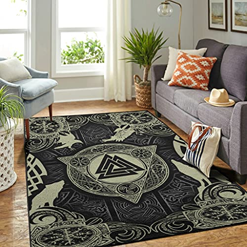 Veryday Wikinger Rabe Wolf Runen Teppich Luxury Wohnzimmerteppich als Türmatte Eingangsmatte für Schlafzimmer Flur White 122x183cm von Veryday