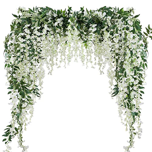 Veryhome 2PCS 7.2FT Künstliche Wisteria Blumen Girlande gefälschte Wisteria Rebe gefälschte Blumen Girlande Seide Ivy Hängende Blume für Hochzeitsdekorationen Home Garten Party Dekor (Weiß) von Veryhome