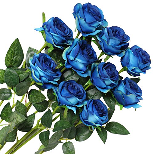 Veryhome 10 Stücke Künstliche Rosen Silk Blumen Gefälschte Flowers Braut Hochzeit Bouquet Für Hausgarten Geburtstag Party Home Wedding Dekor (Blau - Blühende Rosen) von Veryhome