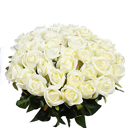 Veryhome 10 Stücke Künstliche Rosen Silk Blumen Gefälschte Flowers Braut Hochzeit Bouquet Für Hausgarten Geburtstag Party Home Wedding Dekor (Weiß - Rosenknospe) von Veryhome