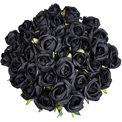 Veryhome 10 Stücke Künstliche Rosen Silk Blumen Gefälschte Flowers Braut Hochzeit Bouquet Für Hausgarten Geburtstag Party Home Wedding Dekor (Schwarz - Rosenknospe) von Veryhome