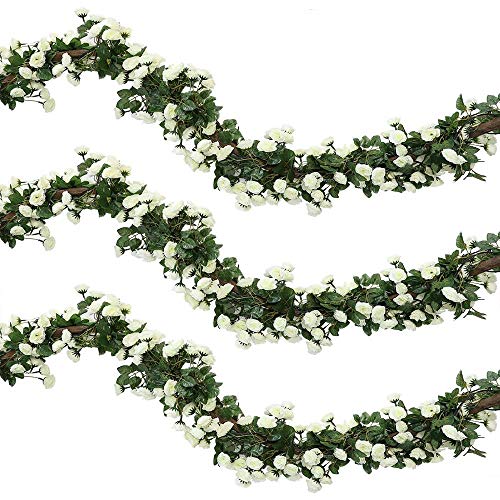 Veryhome 2 Stücke 69 Köpfe 5.7FT Künstliche Rose Vine Silk Gefälschte Blumen Garland Pflanze Floral Ivy Dekorationen Für Zuhause Hochzeitsarrangement Party Garten Dekor (Weiß, 2PCS) von Veryhome