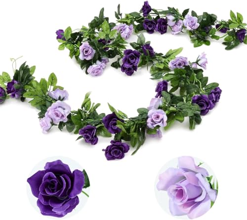 Veryhome 3Pcs Künstliche Rose Vine Seidenblumen Gefälschte Rose Vine Girlande Pflanze 3Pcs 13 Köpfe 7,9FT Floral Efeu Dekoration für Zuhause Hochzeitsarrangements Party Garten Dekor Lila von Veryhome