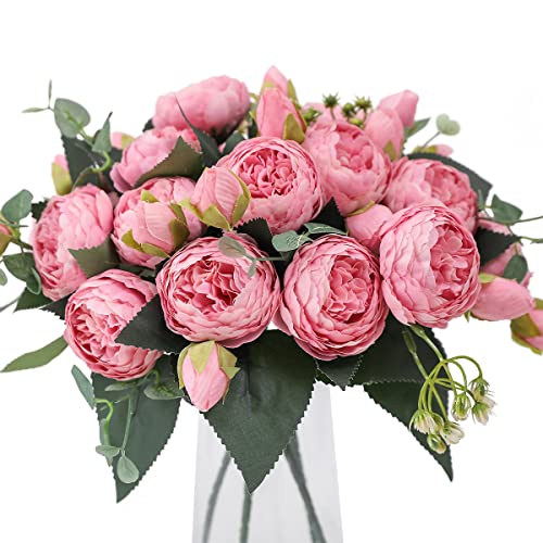 Veryhome 4 Bündel Künstliche Blumen Pfingstrose Seide Pfingstrosen Sträuße Gefälschte Blumen Blumensträuße Hochzeitsdekoration Home Tisch Küche Büro Garten Brautgrün (Rosa) von Veryhome