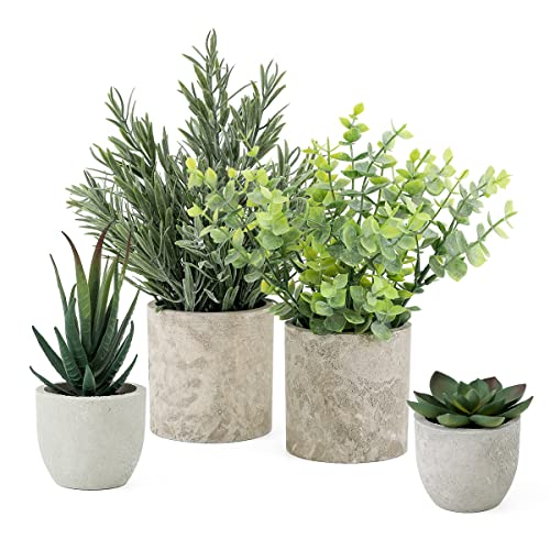 Veryhome 4 Stück Künstliche Pflanze in Töpfen Sukkulenten-Pflanzen Faux Eucalyptus Kleine Kunstpflanze Rosemary für Gefälschte Sukkulenten Home Desk Living Room Decor von Veryhome