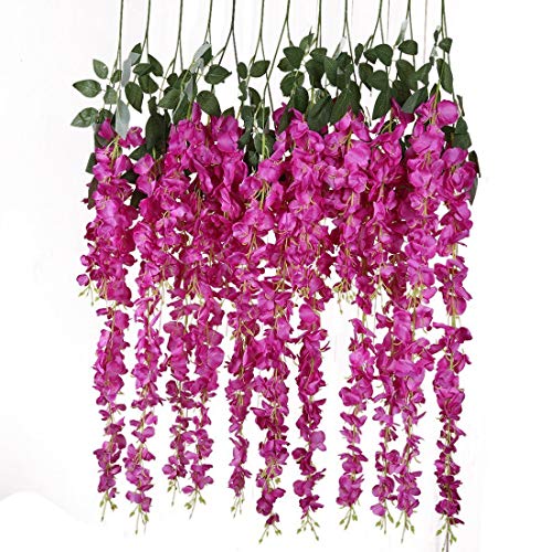 Veryhome 6 stück / los 3.6 füße / stück künstliche Blumen gefälschte Wisteria Vine seidenblume für Hochzeit Dekorationen hausgarten Party Decor (Rose Rot) von Veryhome