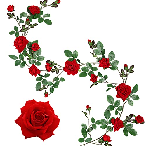 Veryhome Künstliche Seide Rose Garland Vine Silk Rosen Ivy Gefälschte Hängende Blumen Pflanze Floral Für Zuhause Hochzeitsarrangement Party Garten Wand Valentine Dekor 1Stücke (Rot-Upgrade Version) von Veryhome