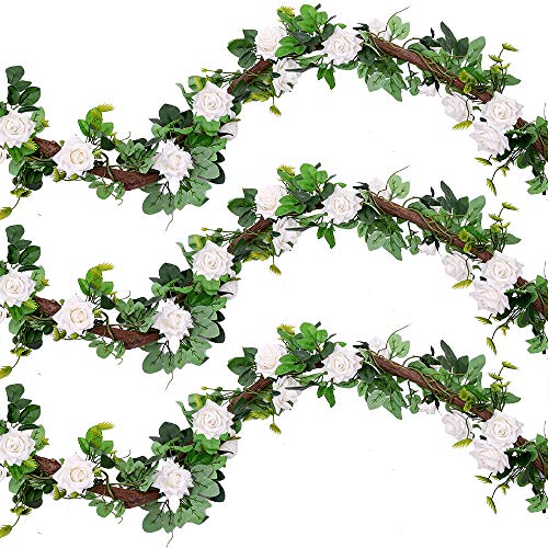 Veryhome Künstliche Seide Rose Garland Vine Silk Rosen Ivy Gefälschte Hängende Blumen Pflanze Floral Für Zuhause Hochzeitsarrangement Party Garten Wand Valentine Dekor 1Stücke (Weiß-Normale Version) von Veryhome