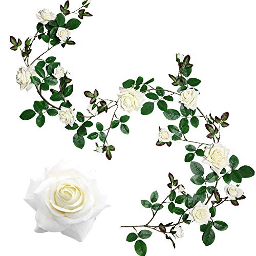 Veryhome Künstliche Seide Rose Garland Vine Silk Rosen Ivy Gefälschte Hängende Blumen Pflanze Floral Für Zuhause Hochzeitsarrangement Party Garten Wand Valentine Dekor 1Stücke (Weiß-Upgrade Version) von Veryhome