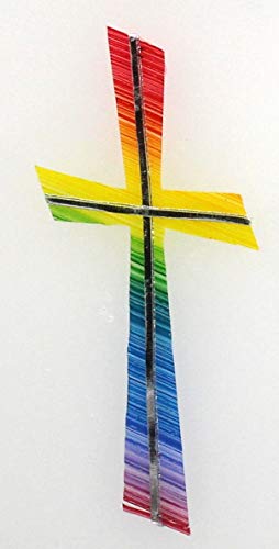 Verziermaterial Wachsmotiv Kreuz, regenbogen mit silberfarbigen Wachsstreifen 11 x 5 cm - Wachskreuze für Kerzen - 9694 - Zum Kerzen gestalten und basteln. von Verziermaterial