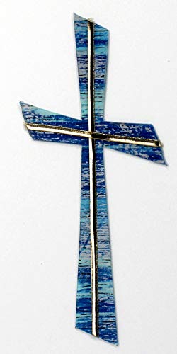 Wachsmotiv Kreuz blau silber, multicolor mit goldfarbigen Wachsstreifen 11 x 5 cm - Wachsornament Kreuz, Wachsdekore für Kerzen - 9680 - zum Kerzen gestalten und basteln. von Verziermaterial