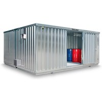SAFE Tank Gefahrstoffcontainer Kombination 3000 ECO, energieeffizient durch bedarfsgerechte Lüftersteuerung, Maße außen 3350x6520x2310 mm, Einzelflügeltür, seitlich in 6 m Seite, Lagerfläche 18 m² von SAFE Tank