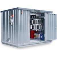 SAFE Tank Gefahrstoffcontainer 1000 CONTROL, automatisierte Explosionsschutzeinrichtung für höchste Energieeffizienz u. Sicherheit, Maße außen 3350x2170x2310 mm, Doppelflügeltür (asymmetrische Teilung), mittig in der kurzen Seite, Lagerfläche 6 m² von SAFE Tank