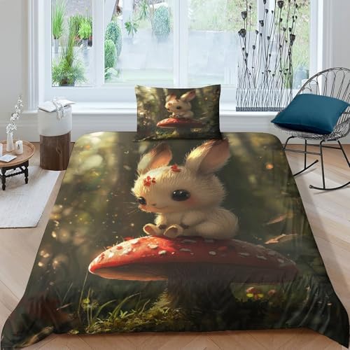 Niedlicher Hase Bettwäschegarnitur 3D Gedruckter Tier Bettbezug Set Für Kinder Mädchen Jungen Und Kissenbezüge Bettwäsche Reissverschluss Weich Microfaser 2 Teilig Single（135x200cm） von VesFy