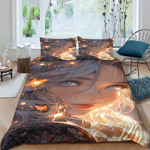 VesFy 3D Bettwäsche Mikrofaser Anime-Mädchen Duvet Cover Set 3 Teilig 3 Pieces Schönes Mädchen Bettbezug with Zip Closure Für Jugendliche Kinder Schlafzimmer Double（200x200cm） von VesFy