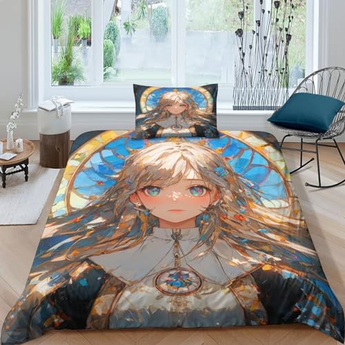 VesFy 3D Druck Anime Mädchen Bettwäsche Set 2 Teilig Mit Reißverschluss Weiche Und Schlafkomfort Microfaser Schönes Mädchen Bettbezug Mit Kissenbezug Für Jugendliche Kinder Single（135x200cm） von VesFy