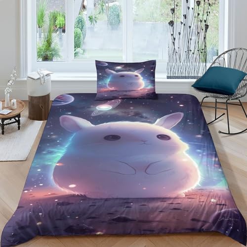 VesFy 3D Niedlicher Hase Bettwäsche Tier Bettbezug Set Weiche Mikrofaser Bettdecke Decken Kissenbezug 2 Teilig Mit Reißveschluss Für Jugendliche Kinder Schlafzimmer Single（135x200cm） von VesFy