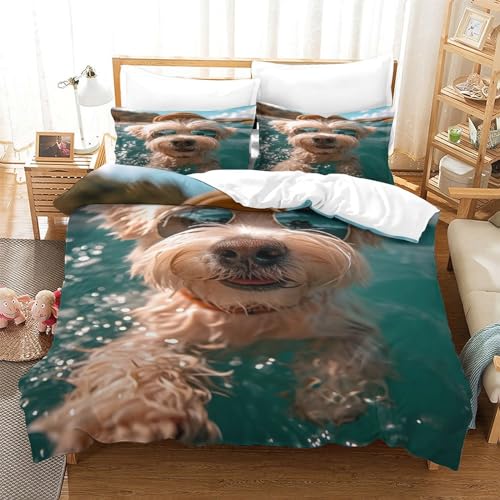 VesFy 3D Niedlicher Hund Bettwäsche Kunst-Tiere Bettbezug Set Weiche Mikrofaser Bettdecke Decken Kissenbezug 3 Teilig Mit Reißveschluss Für Jugendliche Kinder Schlafzimmer Single（140x200cm） von VesFy