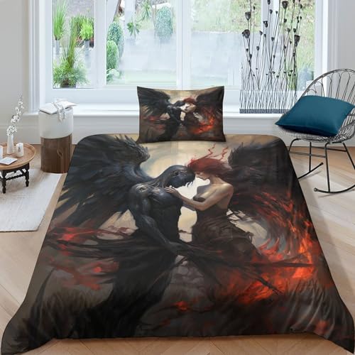 VesFy 3D Teufel Bettwäsche Set Engel Bettbezug Schlafkomfort Und Kissenbezug Mit Reißverschluss Weiche Microfaser 2 Teilig Für Jugendliche Kinder Schlafzimmer Single（135x200cm） von VesFy